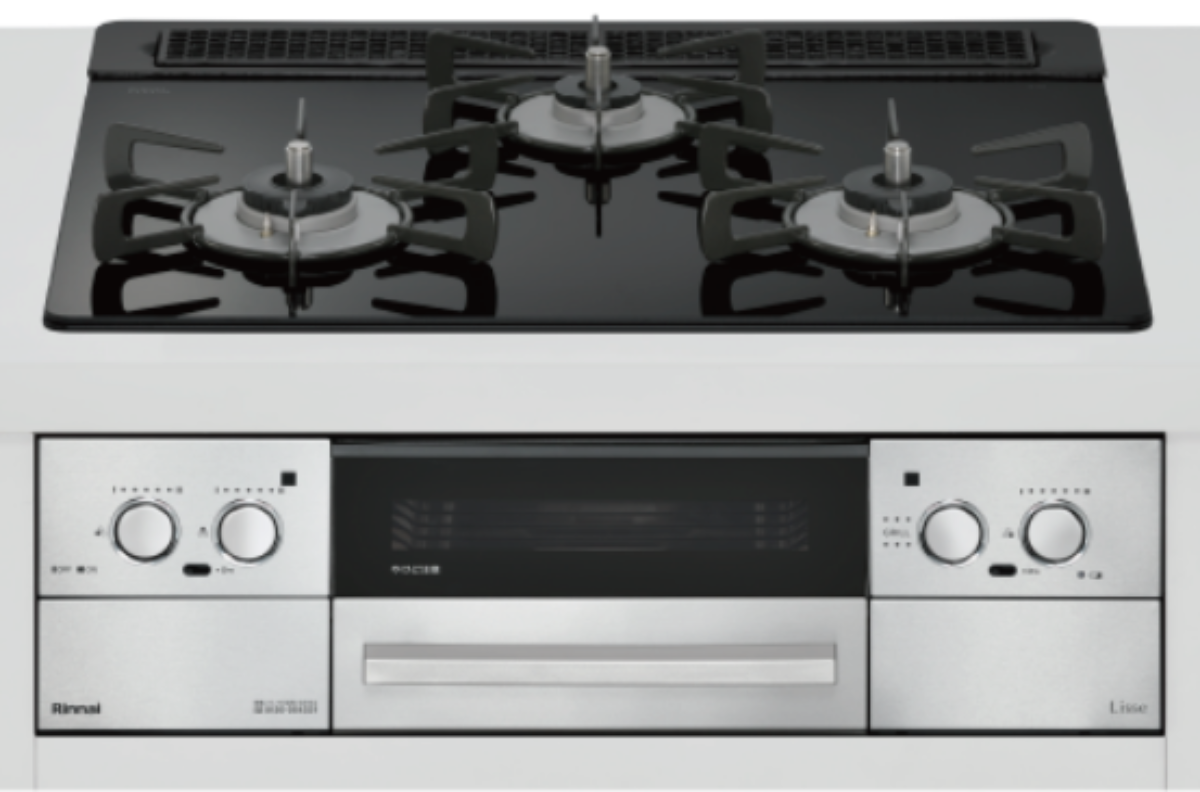リンナイガスガラストップビルトインガスコンロLisse ¥139,800（税込み,施工費込み）