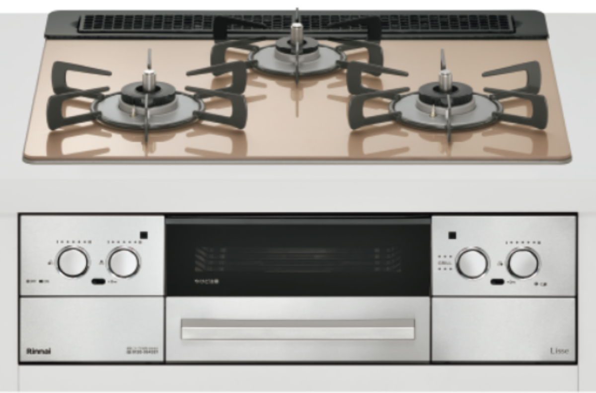 リンナイガスガラストップビルトインガスコンロLisse ¥139,800（税込み,施工費込み）