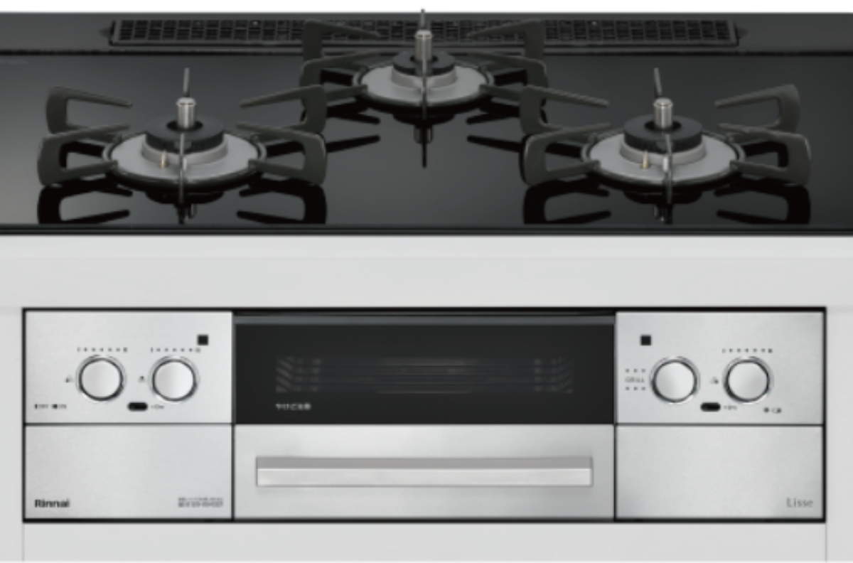 リンナイガスガラストップビルトインガスコンロLisse ¥148,000（税込み,施工費込み）