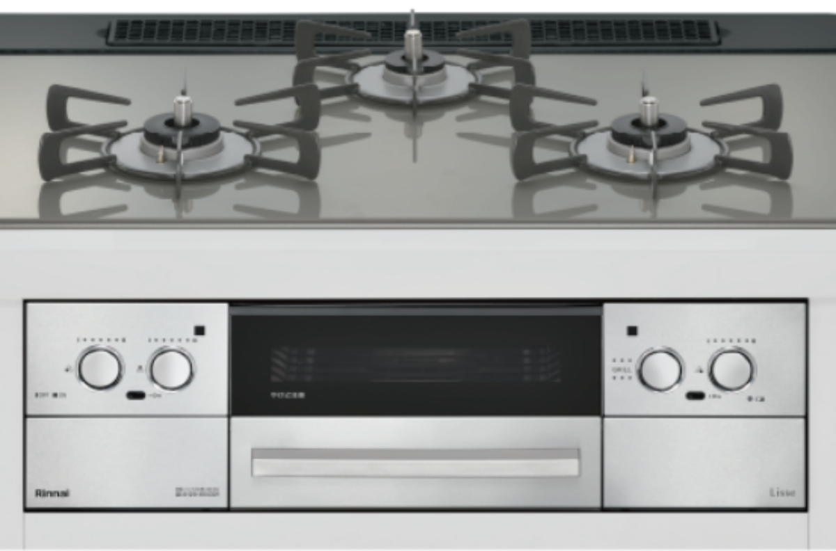 リンナイガスガラストップビルトインガスコンロLisse ¥148,000（税込み,施工費込み）